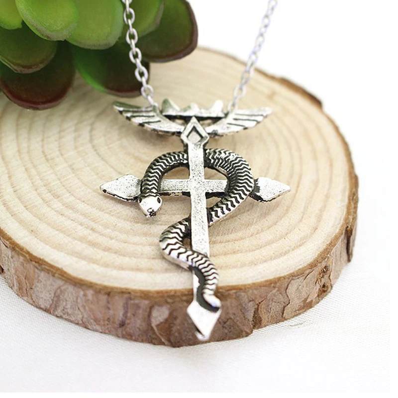 Silver Color Fullmetal Alchemist Edward Elric Snake Cross Pendant Necklace