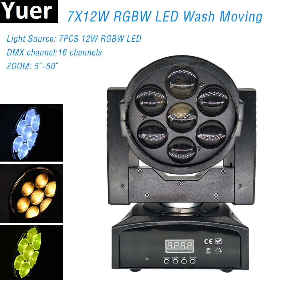 

7x12W RGBW 4in1 Mini Wash Zoom Moving Head Light led lamp DMX512 16 channels 5-50 Degree Zooming angle For Dj Party Disco Show