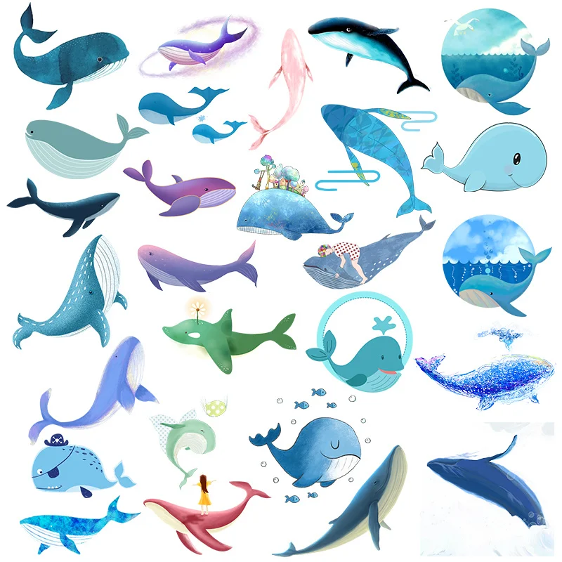 Ocean Animals Heat Transfer Vinyl Whale Patch Iron On Transfer For Clothing Animal Flower Stripes Thermal Stickers On Clothes