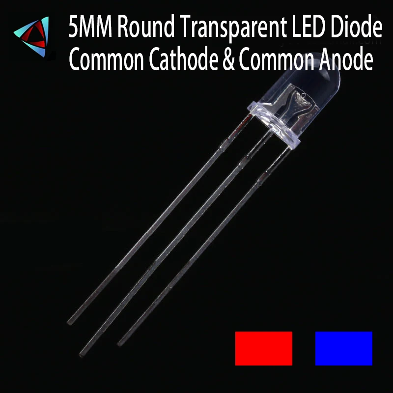 30Pcs LED 5MM Red & Blue Common Cathode& Common Anode 5 MM High Brightness Transparent Round Bi-Color Light-Emitting Diode