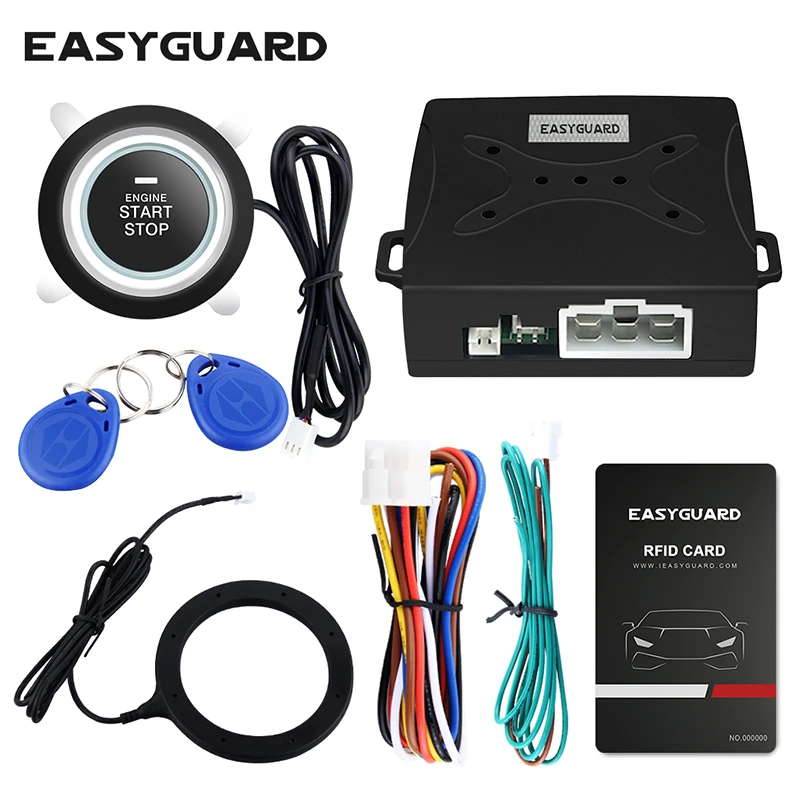 EASYGUARD RFID car alarm system with push button start & Transponder Immobilizer engine lock or unlock DC12V