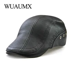 PU Leather Beret Hats for Men Autumn Winter Warm Peaked Caps Men's Berets Duckbill Visor Cabbie Ivy Flat Hat