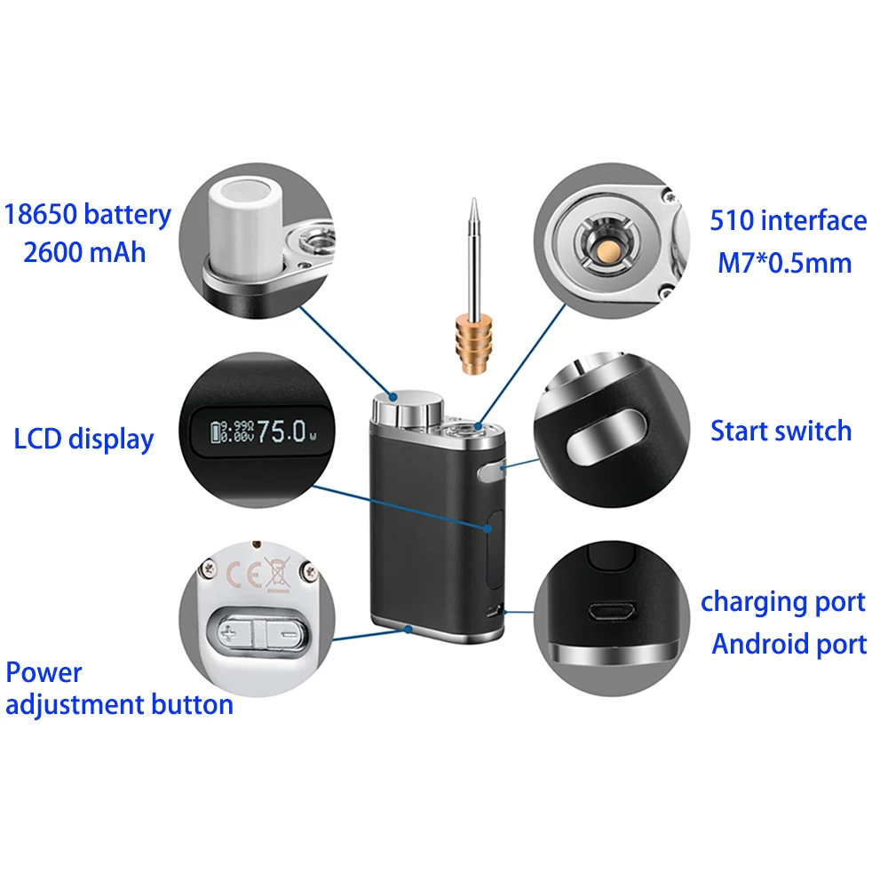 Rechargeable soldering iron student diy soldering iron portable soldering iron 510 interface outdoor solder 18650 battery