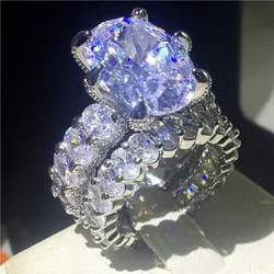 Handmade Oval cut 8ct AAAAA cz Ring Sets 925 Sterling Silver Engagement Wedding Band Rings for women men Vintage Party Jewelry