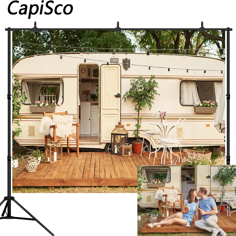 

Capisco Camping Car Flowers Photography Backdrops Baby shower Family picnic birthday Party Outdoor wedding background Photoshoot