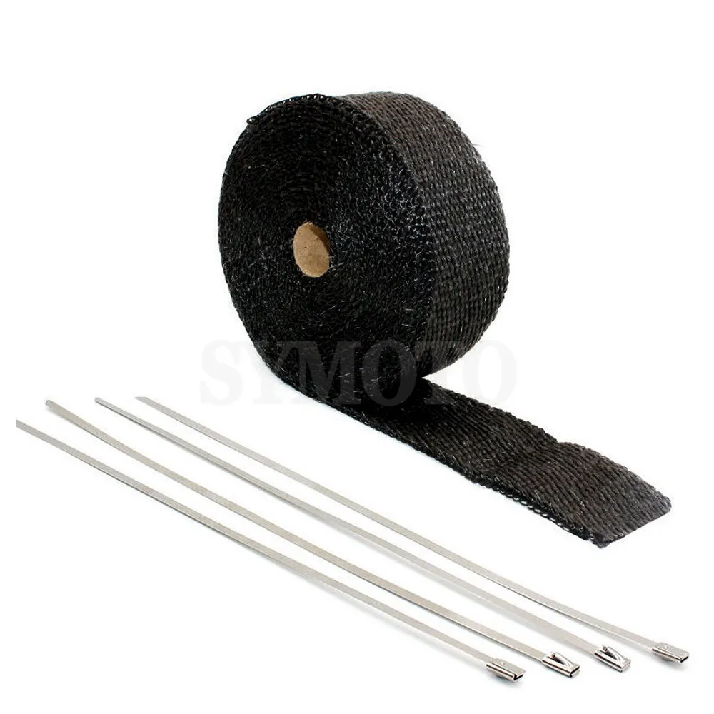 10M Car & Motorcycle exhaust pipe Anti hot insulation cotton Heat Wrap Roll Cable Pipe Tape With 4 Stainless Ties Kit