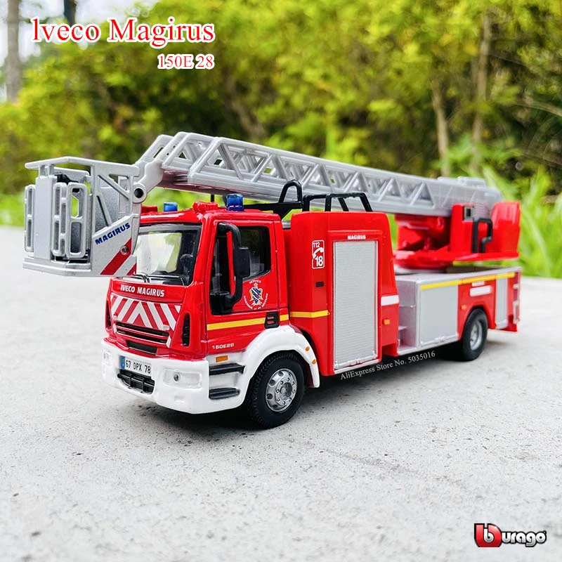 Bburago 1:50 lveco Magirus 150E 28 fire truck engineering vehicle die-casting metal children\'s toy gift simulation alloy car