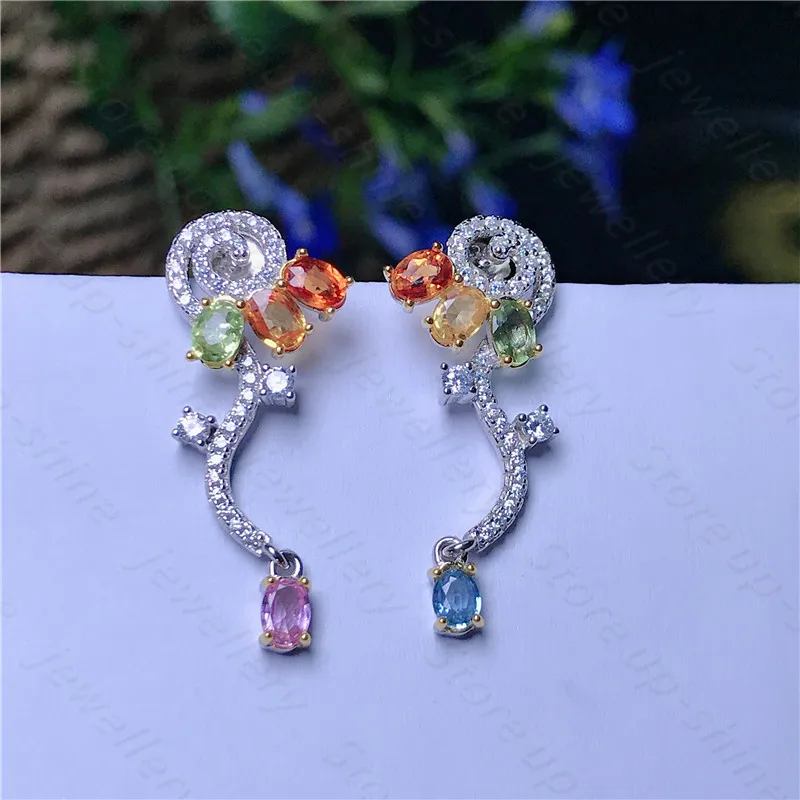 

925 silver inlaid natural colored sapphire earrings elegant atmosphere gift for wife