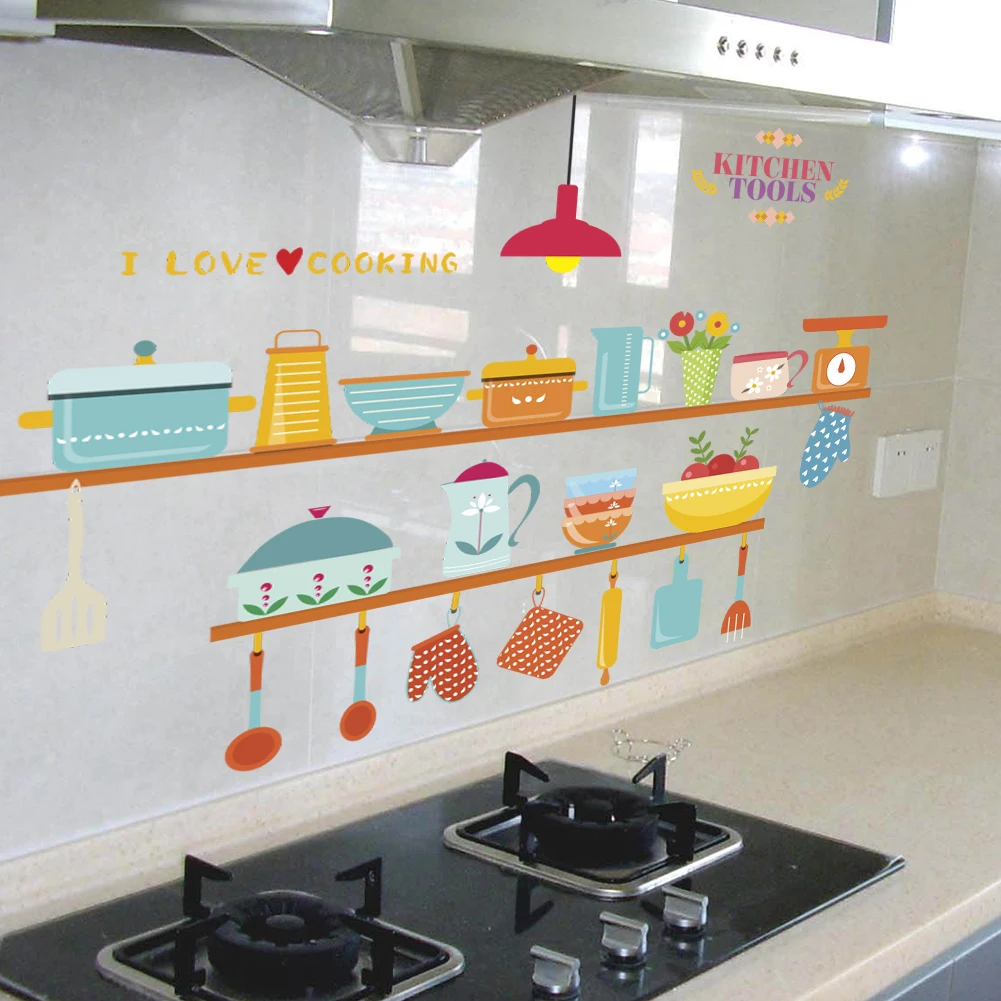 creative kitchen tools wall decals shop window home decoration cartoon wall stickers decorations pvc poster diy mural art decals