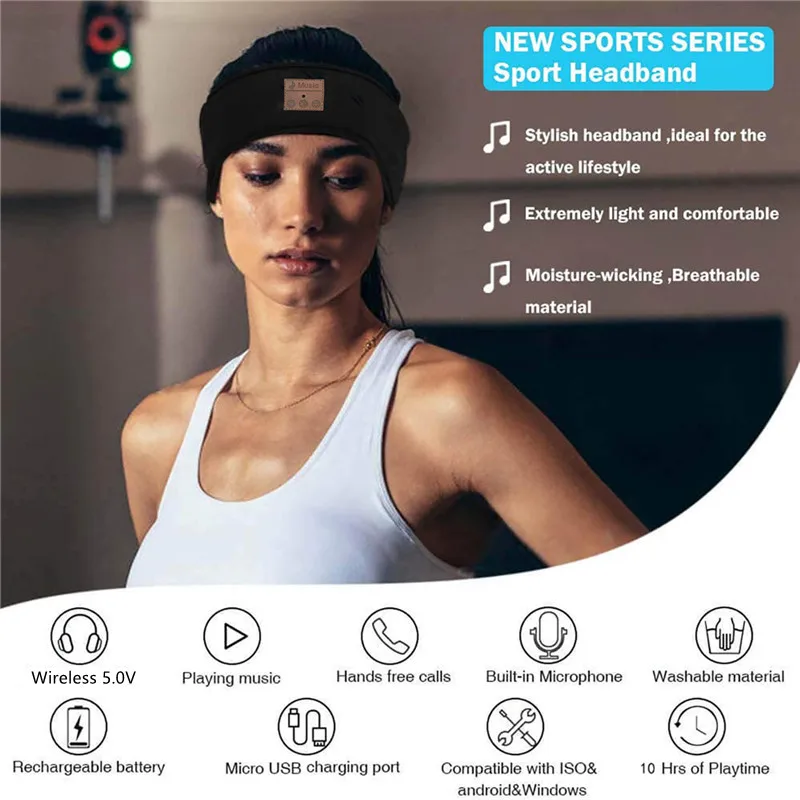 Women Wireless Music Eye Mask Bluetooth-compatible Sleeping Earphone Man Smart Sport Headband Headset with Mic Yoga Hair Bands