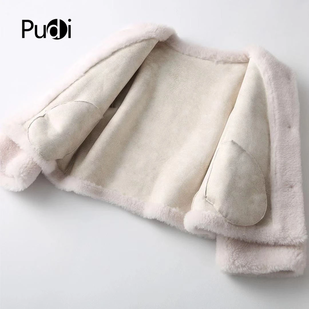 PUDI A18219-abrigo de piel auténtica para mujer, chaqueta cálida con cuello de lana Real, Parka de piel auténtica para mujer