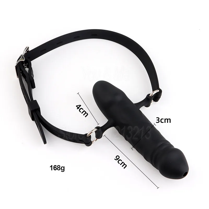 Full Silicone Double-Ended Open Mouth Gag Dildo Oral Fixation Strap On Slave Sex Toys Penis Plug Harness Bdsm Bondage For Couple