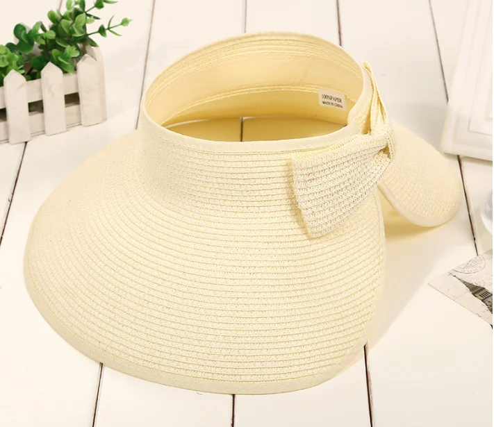 New Women Summer Visors Hat Foldable Sun Hat Wide Large Brim Beach Hats Straw Hat chapeau femme Beach UV Protection Cap White