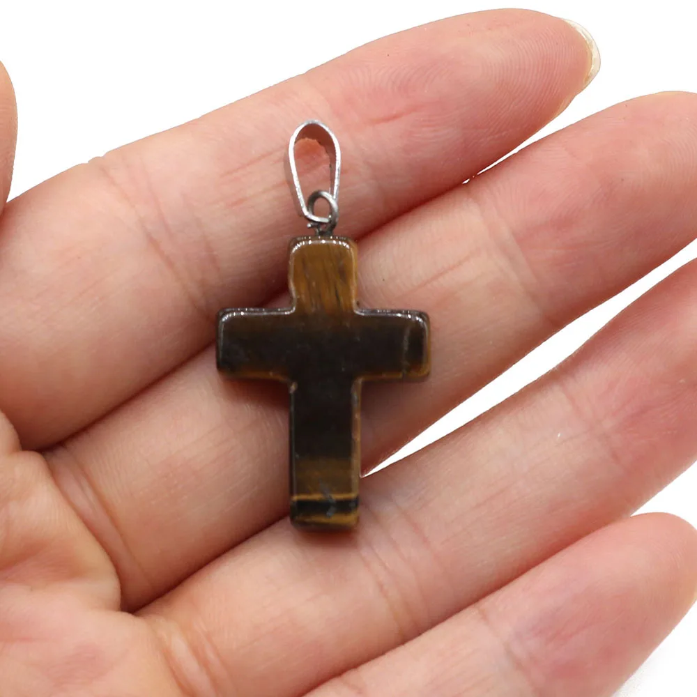 4pcs Natural Stone Cross Shape Pendant Charms Natural Agates Stone Pendant Making for Women Jewelry Necklace Gift 18x25mm
