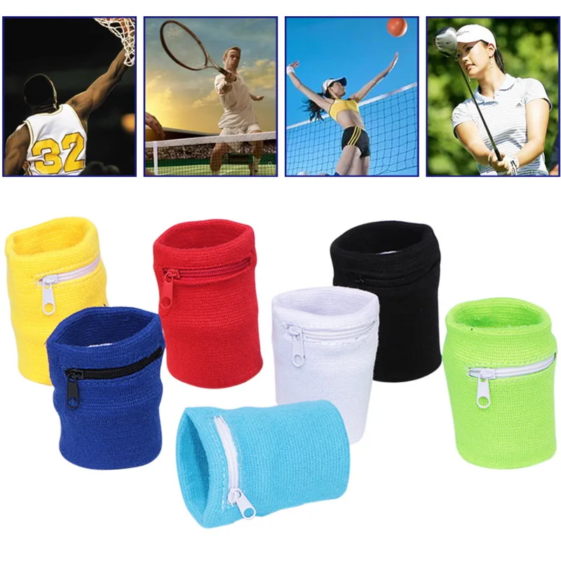 Solid Wristband With Zipper Pocket Sports Yoga Running Armband Breathable Gym Fitness Wrist Support Cycling Safe Storage Bags