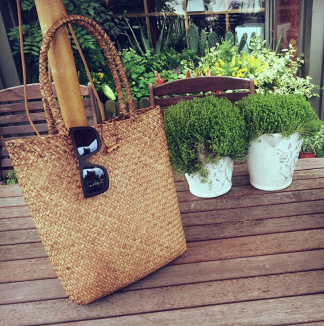 2021 Women Handbag Summer Beach Bag Rattan Woven Handmade Knitted Straw Large Capacity Totes Women Shoulder Bag Bohemia New