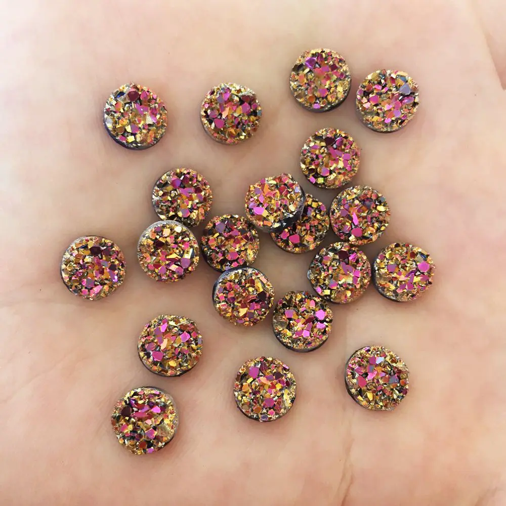 40pcs AB Resin Bling Irregularity Surface Ore Crystal 8mm Round Flatback Rhinestone Ornament DIY Wedding Appliques Craft SW72