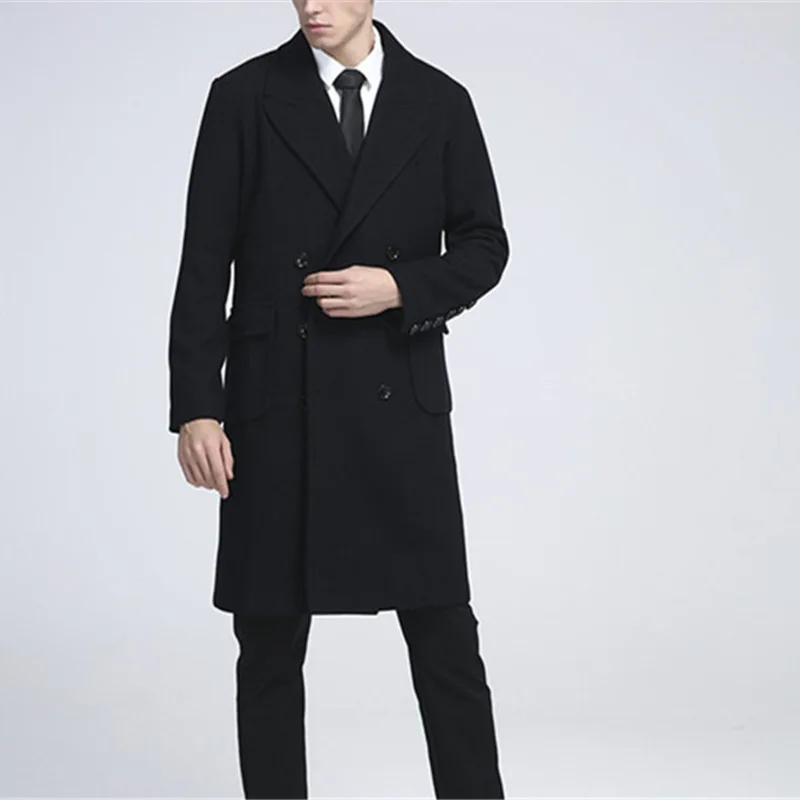 Men's Medium Length Business Overcoat, Winter Coats, Woollen Jacket, Double Breasted Wool Trench, Super Large Size, 9XL