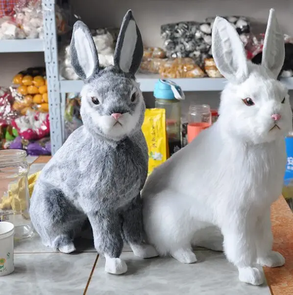 

large 43x37cm lifelike toy white or gray rabbit polyethylene&fur rabbit hard model handicraft home decoration Xmas gift b1740