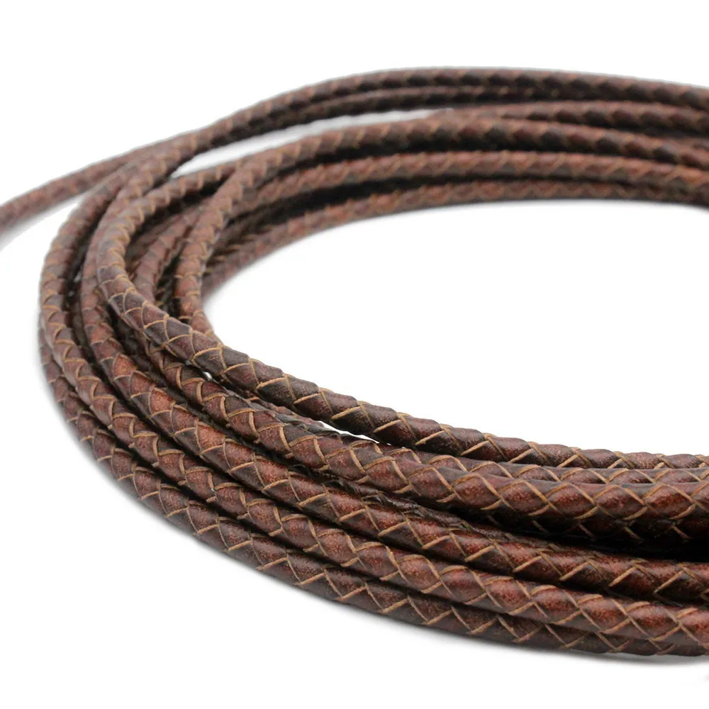 

Aaazee 2 Yards 4mm Diameter Round Distressed Brown Braided Bolo Leather Strap Braid Cord Working for Bolo Ties