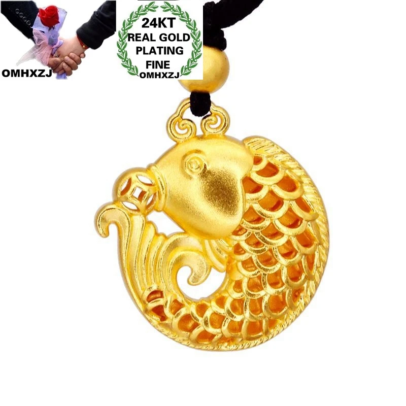 OMHXZJ Wholesale CA436 European Fashion Hot Fine Woman Girl Party Birthday Wedding Gift Carp Goldfish 24KT Gold Pendant Charm