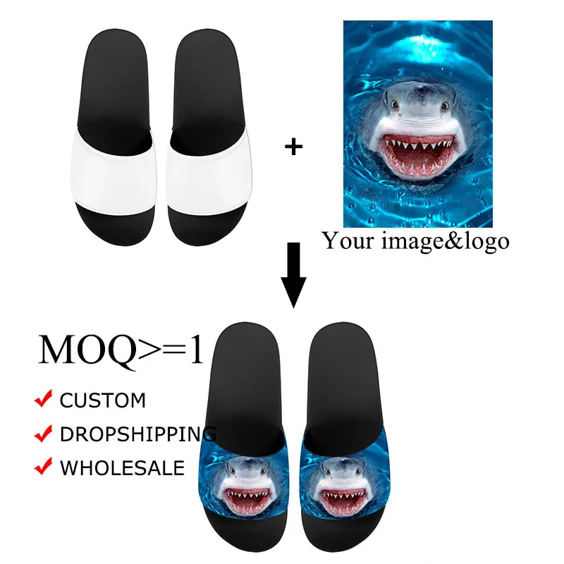 HYCOOL Slippers Man Blue Sea Shark Print Male Sandals Beach Shoes Man Summer Casual Comfortable Footwear Man Shoes for Teen Boys