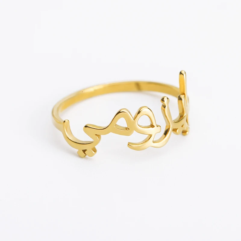 Customized Arabic Name Rings For Women Men Personalized Arabic Letters Stainless Steel Rings Islamic Jewelry Muslim Bijoux Gifts