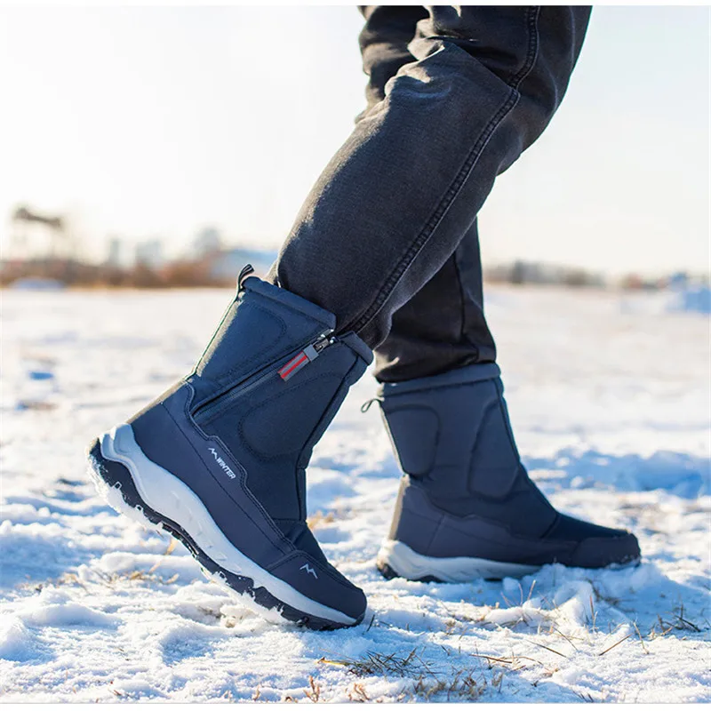 Xiaomi Winter Men\'s Cotton Shoes Thickened Couple Snow Boots Plus Velvet Warm Side Zipper Outdoor Leisure Short Boots Size 36-46