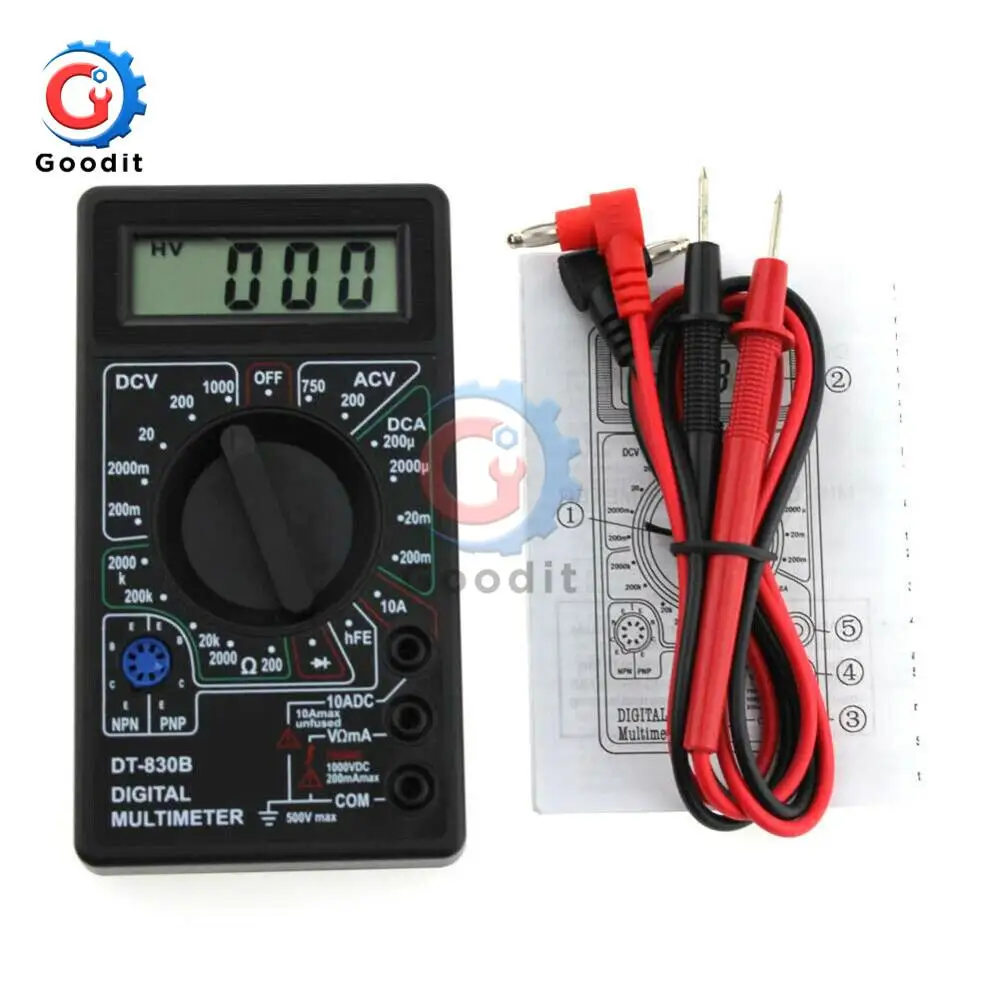 DT830B AC/DC LCD Digital Multimeter 750/1000V Voltmeter Ammeter Ohm Tester High Safety Handheld Meter Digital Multimeter