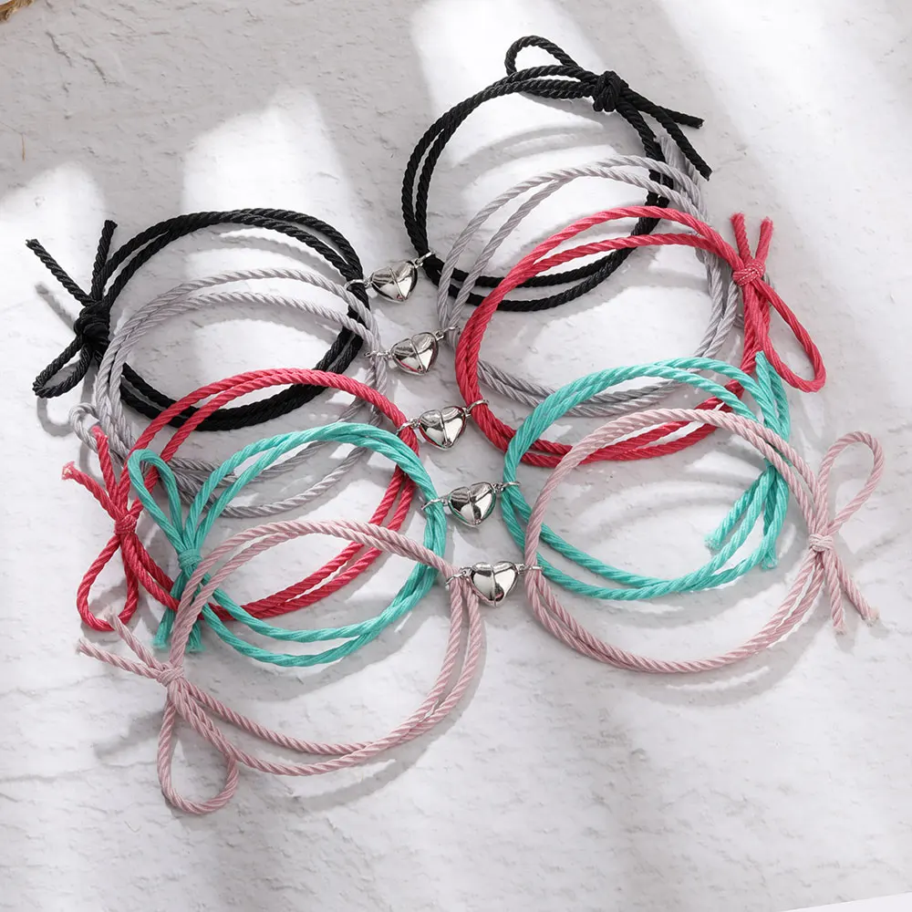 2Pcs/Set Couple Bracelets for Women Men Elastic Rope Braided Long Distance Attracting Each Other Magnetic Bracelet Lover Jewelry