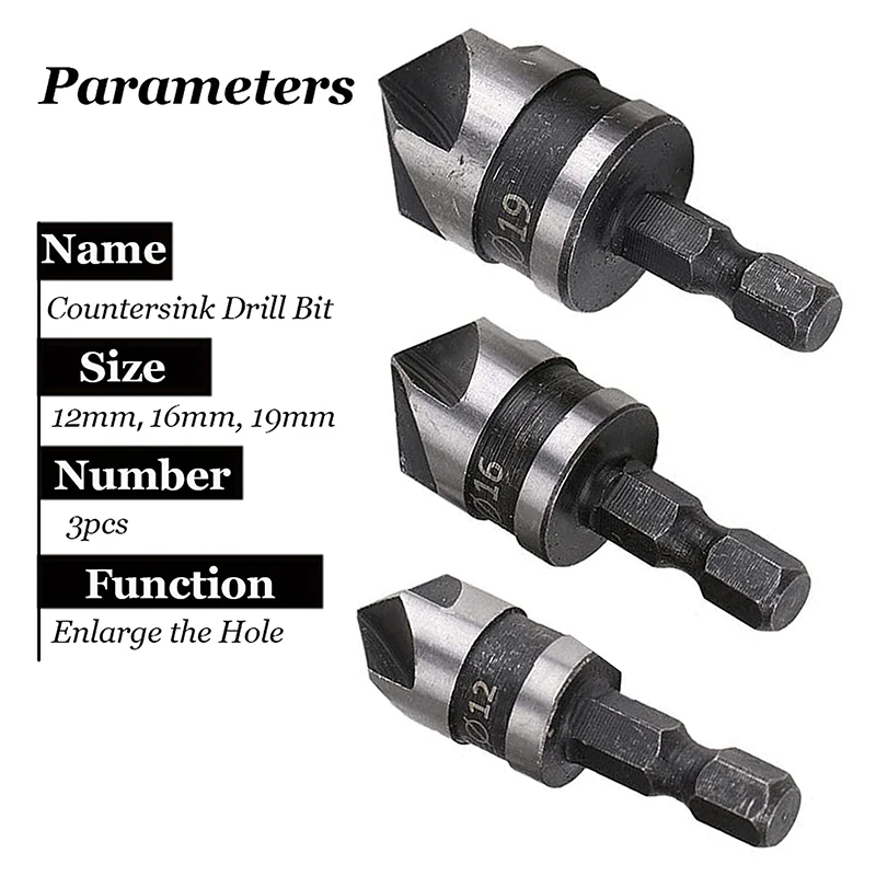 Smarlan 3Pcs Hex Hss Verzinkboor Boring Boor Set Voor Hout Metaal Quick Change Boor Tool Zeshoekige Schacht carbon Staal Aa