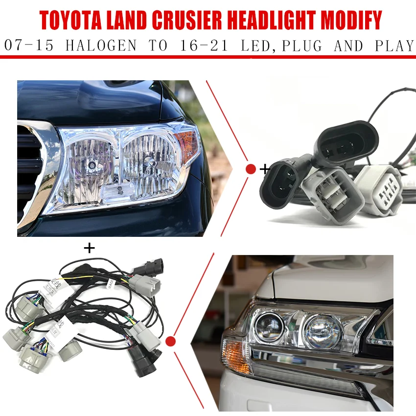 

CZMOD Car Headlight Modification Upgrade Transfer Wire Adapter Harness For Toyota Land Cruiser From 07-15 Halogen To 16-21 LED