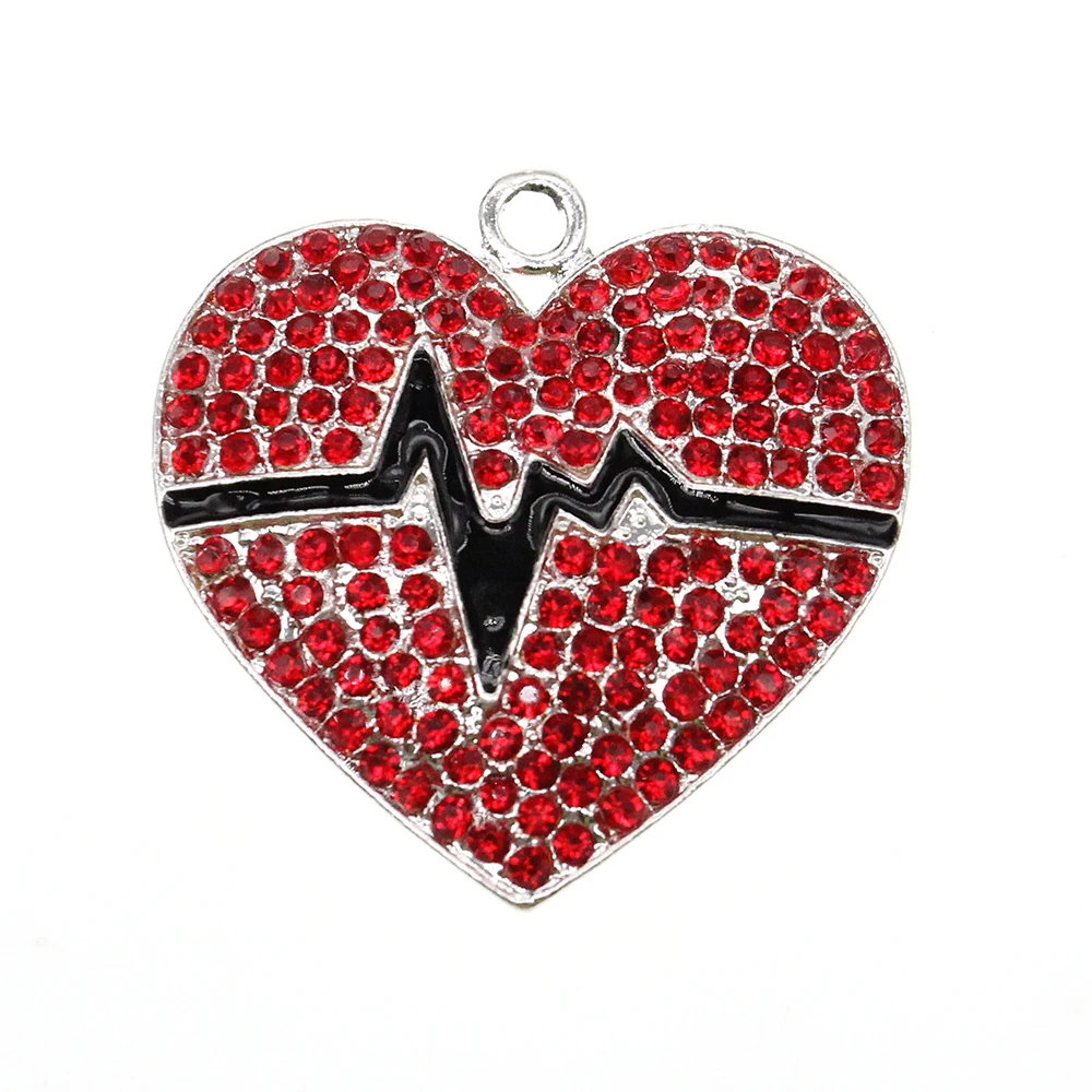 Fashion Pink Enamel HEART-Shape Rhinestone Crystal Charm Pendant for Girls and Ladies