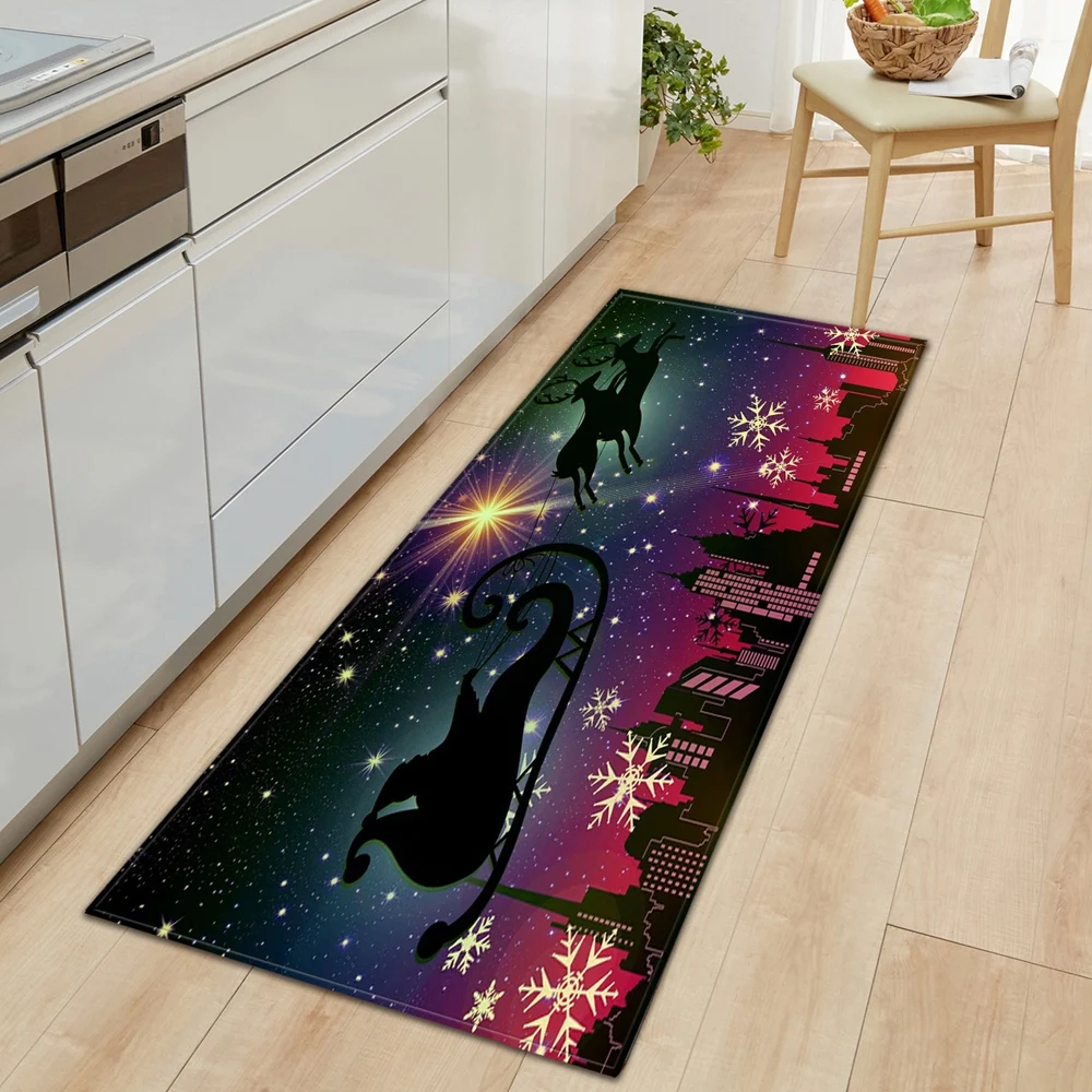 Christmas Rectangle Kitchen Rug Entrance Door Rug Home Decor Living Room Carpet Bedroom Bedside Antibacterial Non-slip Rug