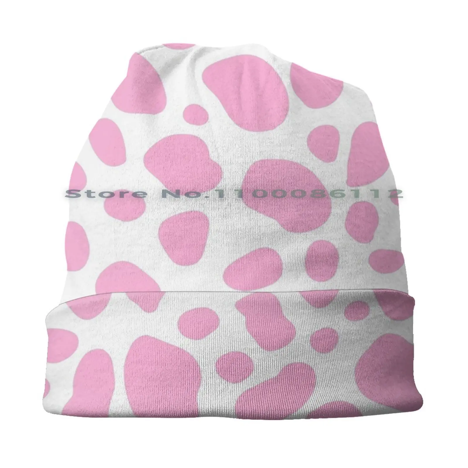 Pink Dot Print Beanies Knit Hat Cow Animal Polka Dots Dalmatian Spots Red Trendy Cute Pink Dots Brimless Knitted Hat Skullcap