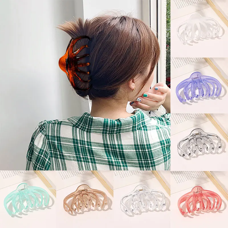 Transparent Hollow Hair Clips Crab Women Girls Hair Accessories Solid Color Big Size Plastic Hair Claws Korean Acrylic Barrette