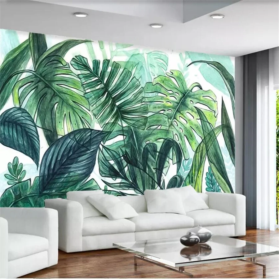 wellyu Custom large-scale 3d mural Nordic simple tropical hand-painted banana leaf living room bedroom wallpaper mural