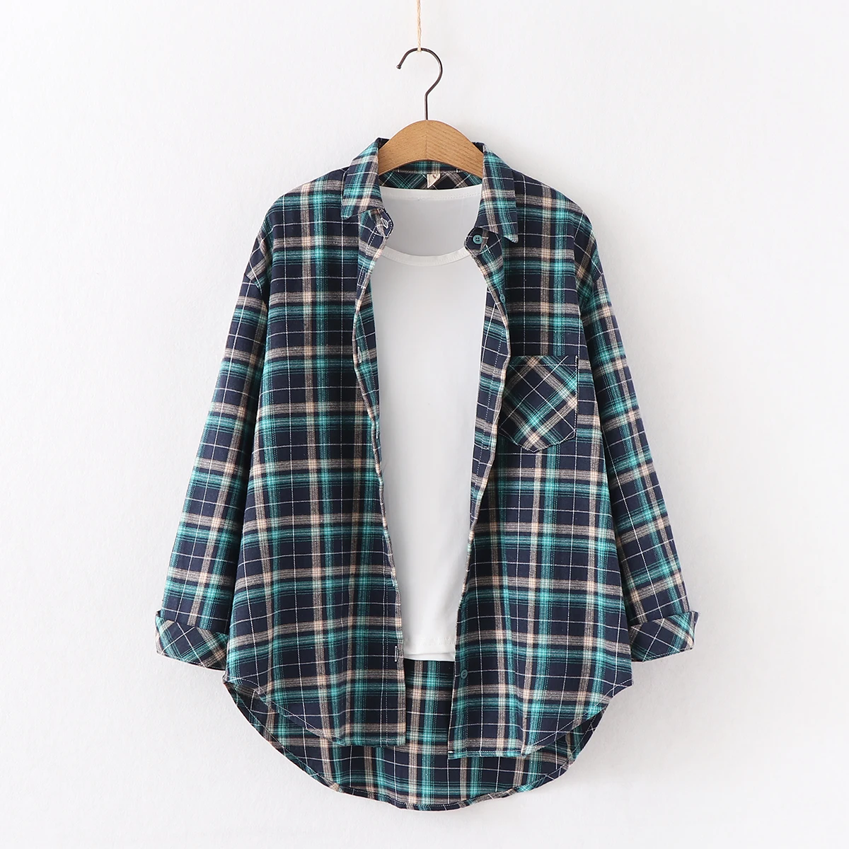 Camisa feminina solta de manga comprida xadrez, blusa de marca feminina, design casual fresco, excelente qualidade, outono, nova, 2022