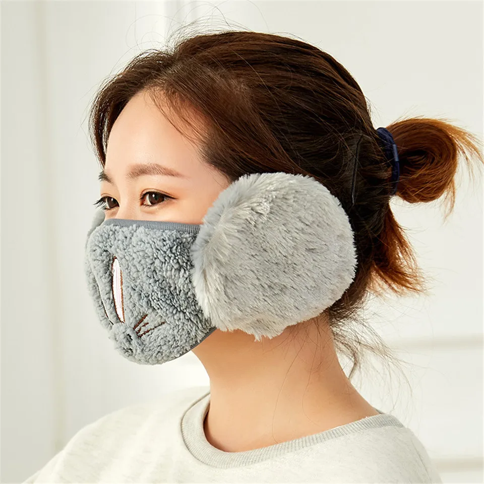 Moda kış sıcak yüz maskesi koruyucu kulak sürme maskesi kadınlar rüzgar geçirmez Anti toz ağız maskeleri Kawaii pamuk yüz maskeleri öğrenciler