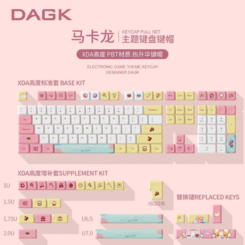 Pink Cute Keycaps Colorful PBT Key-Cap Cherry/XDA Profile 132/133 Keys For Mechanical Keyboard For GK61 GH60 RK61 SK87 Base Kit