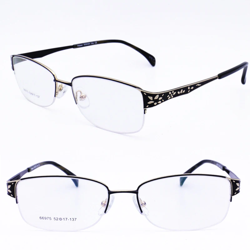 

66975 square shape halfrim metal with luxury carving flower pattern trendy prescription progressive reading glasses for women