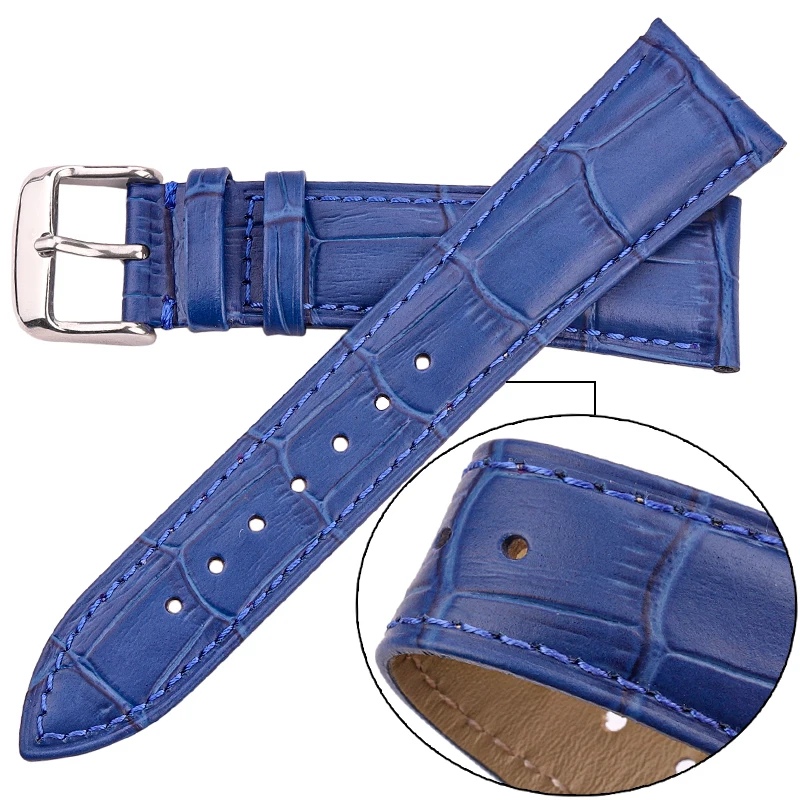 Genuine Leather Watch Band Crocodile Pattern Cowhide 18 19 20 21 22 24 mm Black Brown Blue Red Unisex Bracelet Strap