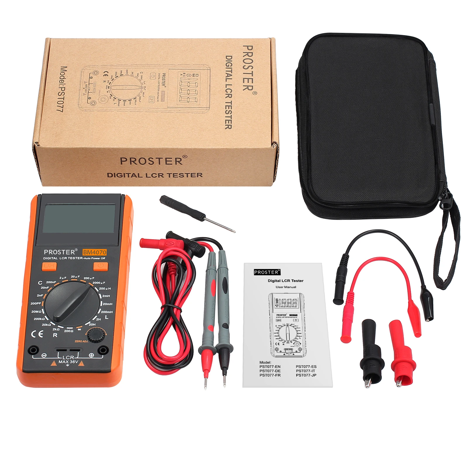 Proster LCR Meter Capacitance Inductance Resistance Digital Multimeter Measuring Meter Over Range Display with Crocodile Clips