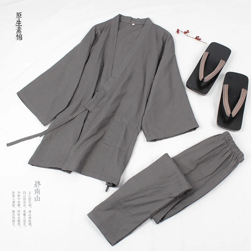 Pyjama Traditionnel Japonais en Coton et Lin pour Homme, Style TWindsor, Kimono de Sommeil et de Salon, Peignoir, Moine, Tenues Obi à Vapeur