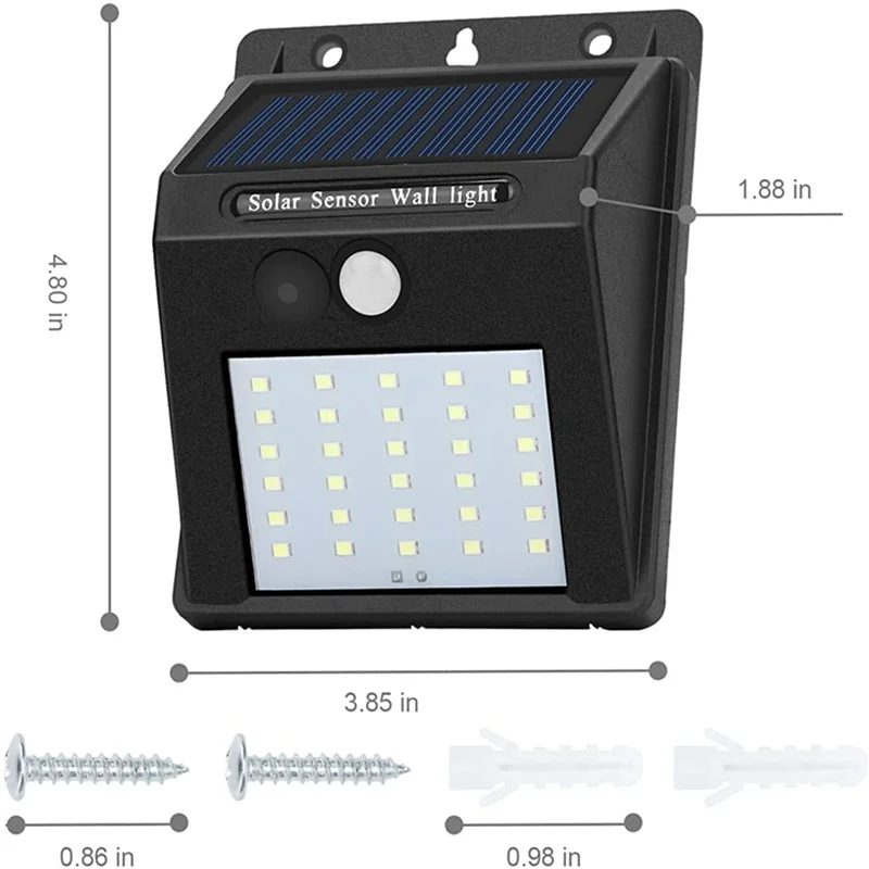 Lampadaire solaire étanche IP65 30led avec capteur de mouvement, éclairage de sécurité sans fil pour jardin, clôture, Patio et Garage