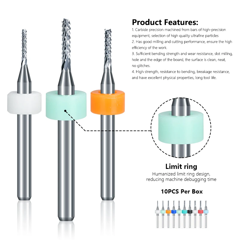 Xcan 10Pcs 0.5-3.175Mm Carbide Pcb Miling Cutter 3.175Mm Shank Cnc Graveermachine Frees