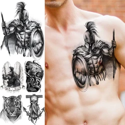 3D Black Large Warrior Shield Temporary Tattoos For Men Adult Anchor Lion Tiger Wings Realistic Fake Tattoo Chest Tatoos