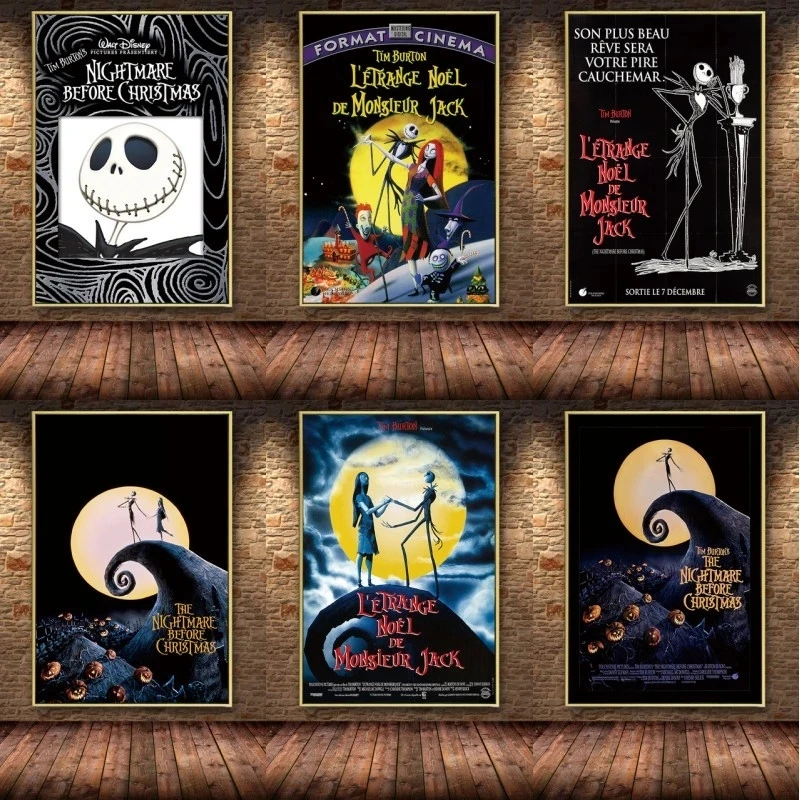 Póster impreso en lienzo de dibujos animados de Jack y Sally, póster impreso de pesadilla antes de Navidad, imagen artística de pared, sala de estar