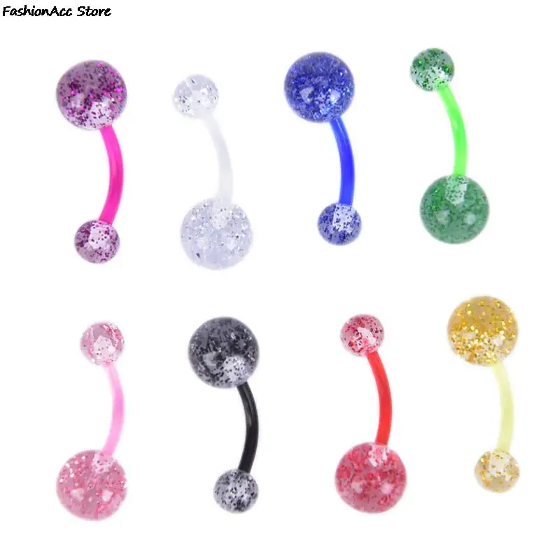 8PCS Glitter Belly Button Rings Mix Acrylic Navel Piercing Ring Barbell Body Piercing Jewelry