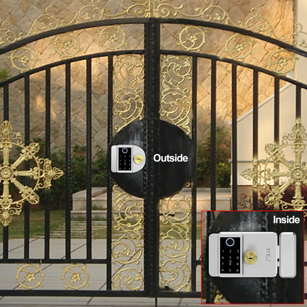 YiToo Wifi Fingerprint Door Lock Stainless Steel IP65 Outdoor Waterproof Lock Tuya Remote Control RFID Cards Unlock USB Battery